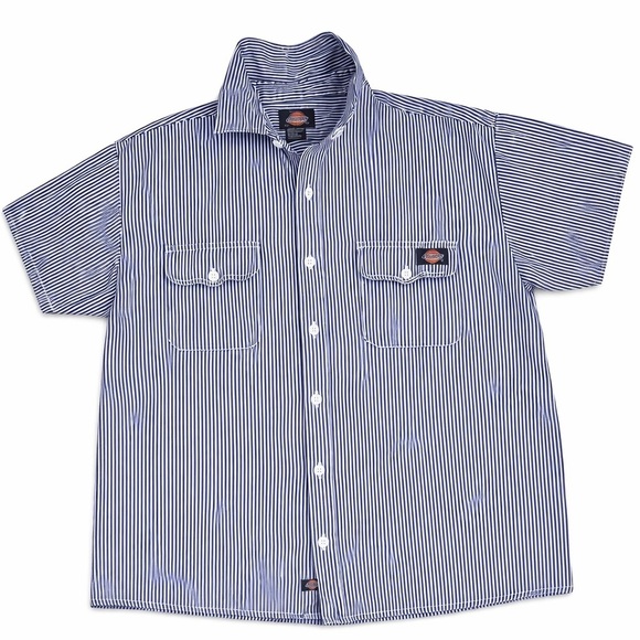 Dickies Other - Dickies Men’s Navy and White Stripe Short Sleeve Button-Front Shirt XL